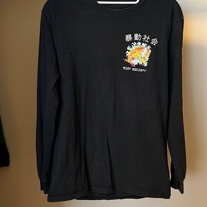 Riot society size small mens long sleeve tshirt with koi design and kanji